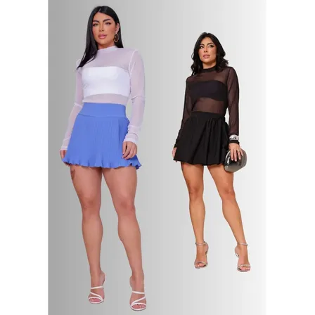 Kit 2 Blusas Segunda Pele Gola Alta Manga Longa Trasparente