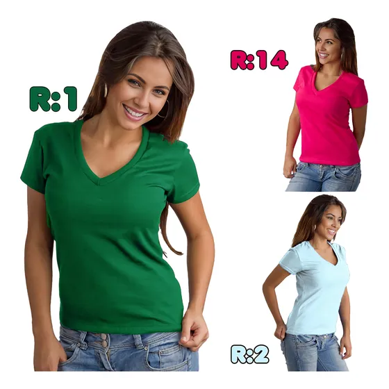 Franela Camisa Unicolor Algodón Cuello V Dama
