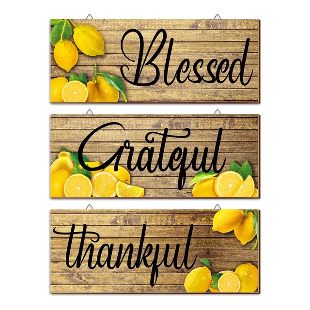 3 Pieza Decoracion Pared Limon Texto Ingl «grateful Thankful