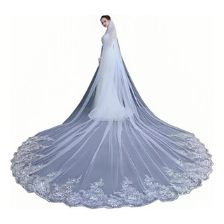 Velo De Novia De Encaje Con Lentejuelas Con Peine, 5m Velo De Novia De Encaje Con Lentejuelas Con Peine, 5m