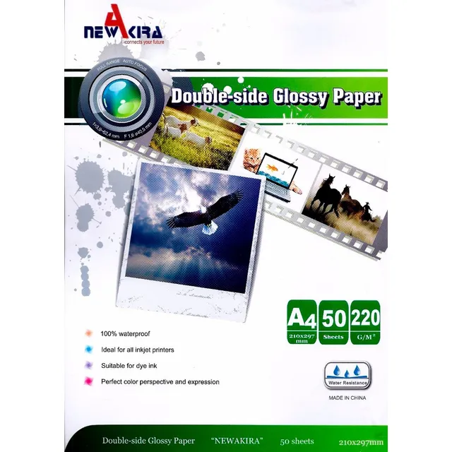 RESMA PAPEL FOTO GLOSSY BIFAZ 220G A4 AKIRA 50 HOJAS