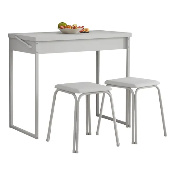 Conjunto Mesa Dobrável Com 2 Banquetas Branco Carraro Desenho do tecido das cadeiras Liso