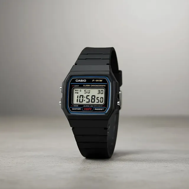 Relógio Vintage Preto Com Pulseira De Borracha F91w-1 Clássico E Elegante Casio