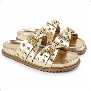 Papete Sandalia Feminina Confortavel Brilho Anatomica Verão Dourado Lisa 35 Br