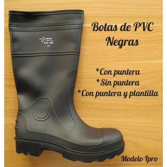Botas Caña Larga De Pvc Color Negro Sin Puntera.