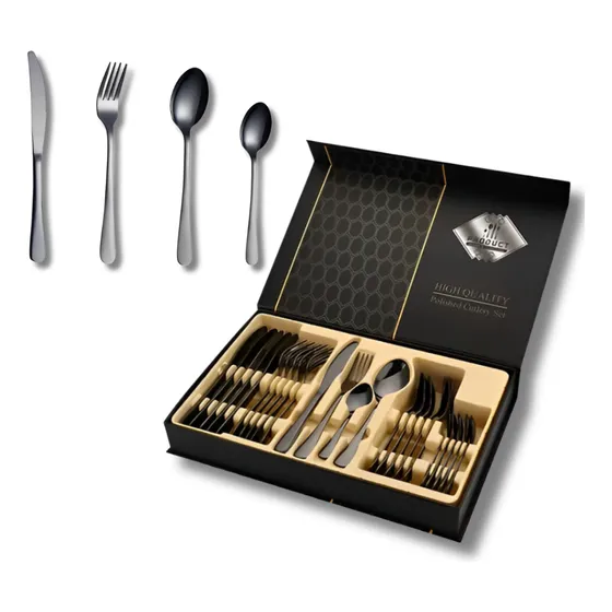 Juego de cubiertos High Quality Cutlery Set 24 Piezas Acero Inoxidable Color Negro