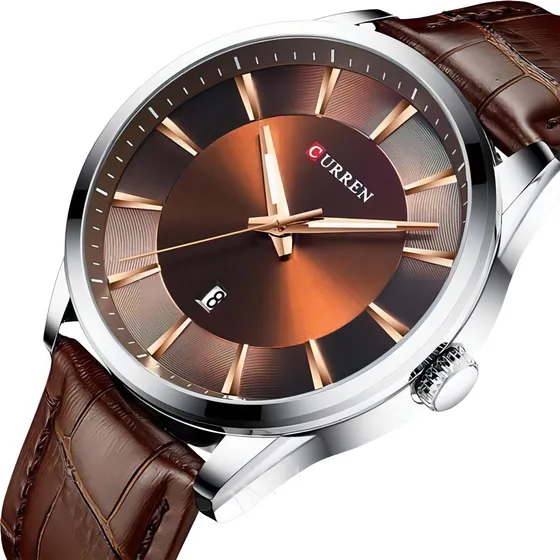 Relógio Casual Pulseira De Couro Social Masculino De Luxo Cor da correia Marrom Cor do bisel Conforme a Imagem Cor do fundo Conforme a Imagem