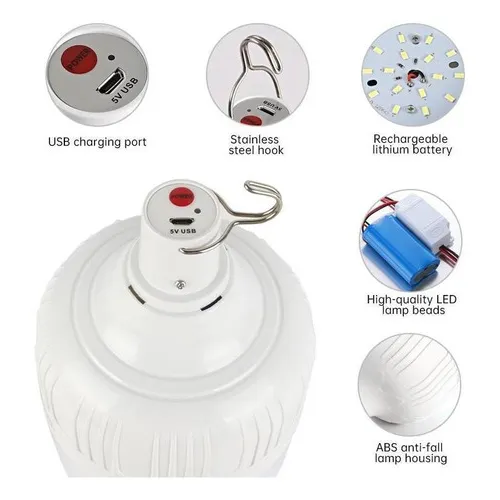 Lámpara LED de emergencia recargable Usb Bivolt 30w