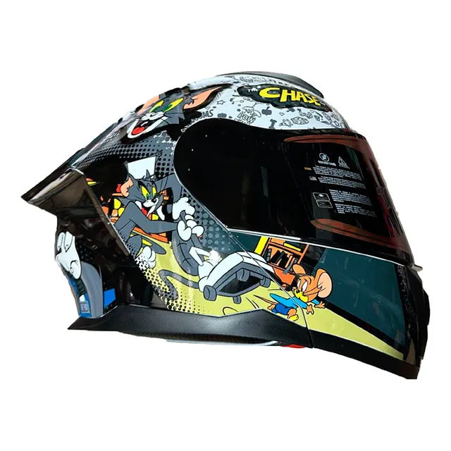 Casco Modular Edge Boston Tom Y Jerry Luz Led Doble Visor