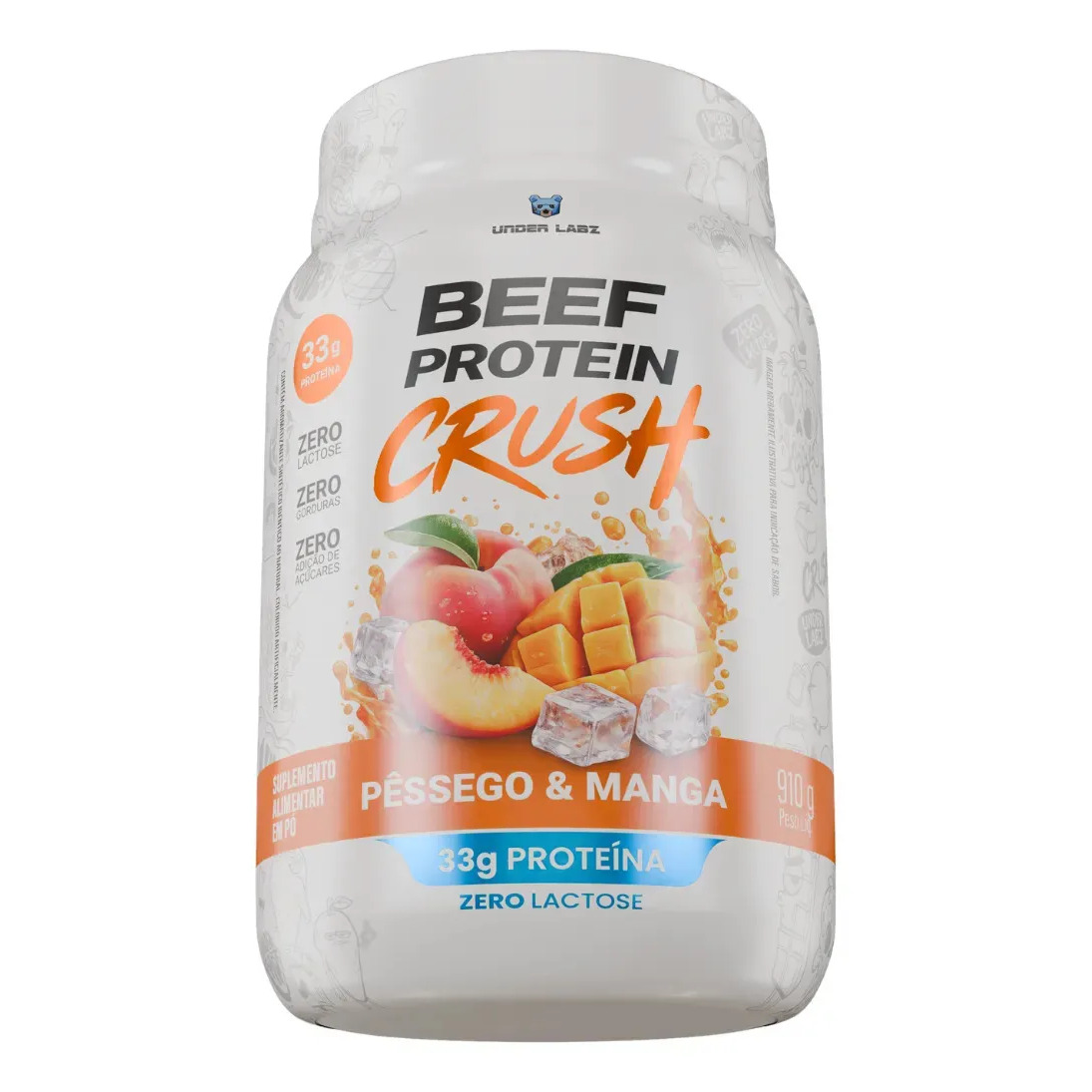 Whey Beef Protein Zero Lactose/zero Açucar 910g - Underlabz Pêssego E Manga