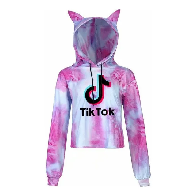 Moletom Tik Tok Tie-dye Com Orelhas De Gato Curtas Lind