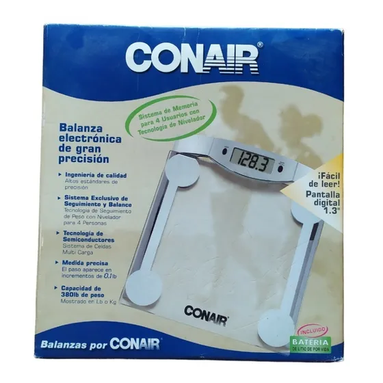 Peso Balanza Digital Conair Vidrio Templado Cromado Personal