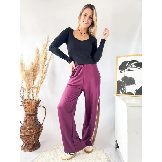 Pantalón Palazzo De Jogging Combinado Mujer