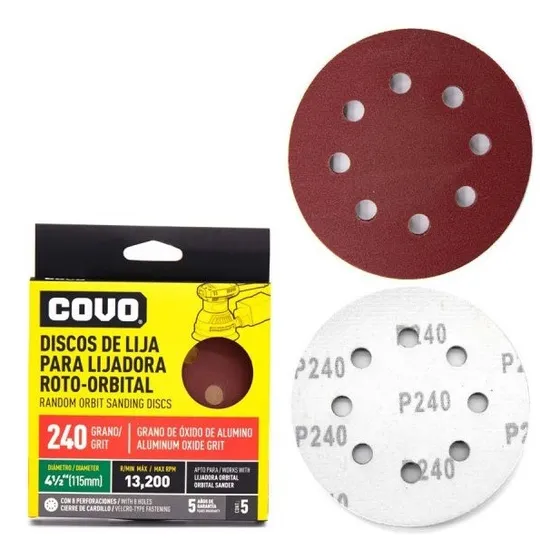 Discos De Lija Roto-orbital 4 1/2 Pulgada G240 X 5 Uni Covo