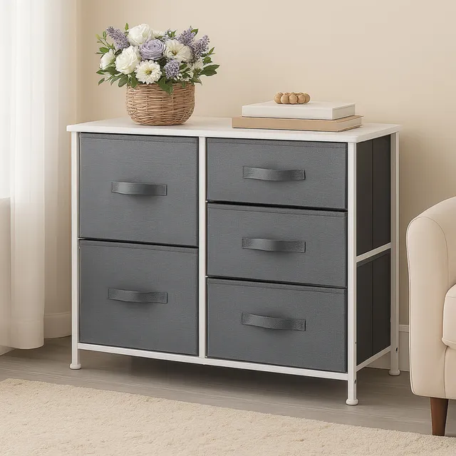 Mueble Cajonera Buro Organizador 5 Cajones Tela Moderno Color Gris