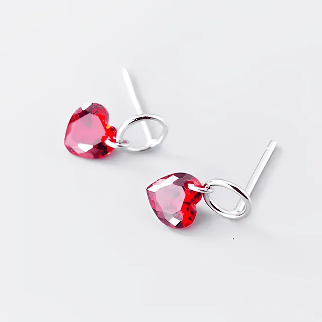Zarcillos De Plata Ley 925 Pendiente De Corazón Rojo