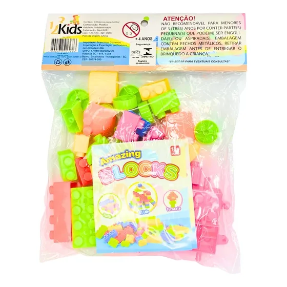 Kit Com 33 Blocos De Montar Educativos Com Rodinha Infantil