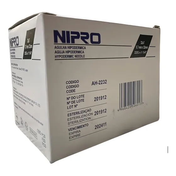Aguja HiPodérmica Nipro 22gx32mm (1 1/4 ) Negra Caja 100u Capacidad En Volumen 0 Ml