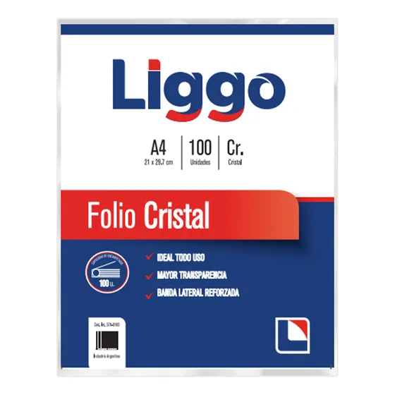 Folios A4 Liggo Cristal Borde Blanco Polip.40 Mic Paq.x100