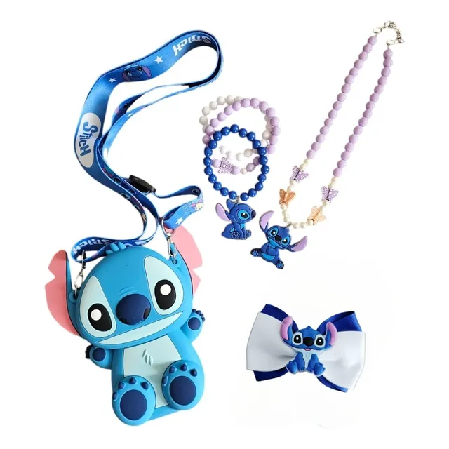 Bolsa Infantil Stitch Pequena + Laço + Pulseiras + Colar