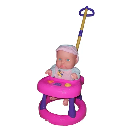 Juguete Muñeca Bebé + Andador De Arrastre