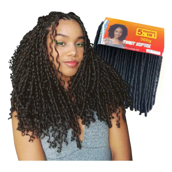 Cabelo Cacheado Dread Curto Twist Softex Pacote 5x1 360gr