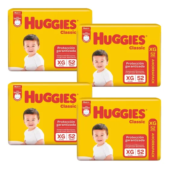 Set 4 Pañales Huggies Classic Extra Grande Talle Xg 52 Uni