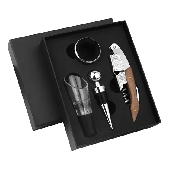 Set Kit Caja De Vino Sacacorcho Y Accesorios 4 Piezas Regalo