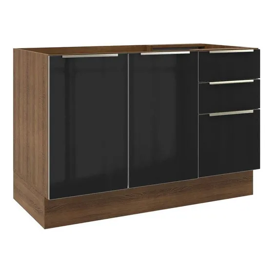 Gabinete Bajo Cocina Madesa Lux 120cm Sin Encimera Color Marrón/Negro