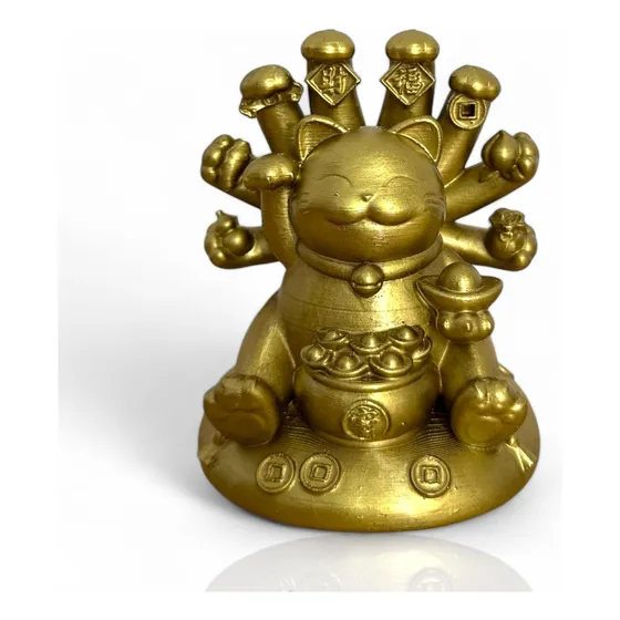 Maneki Neko De 10 Brazos Dorado 12 Cm | Gato De La Suerte