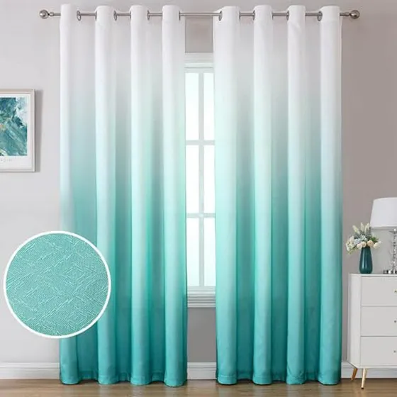 Cortinas Turquesa Y Blancas 84  Para Habitación Niñas