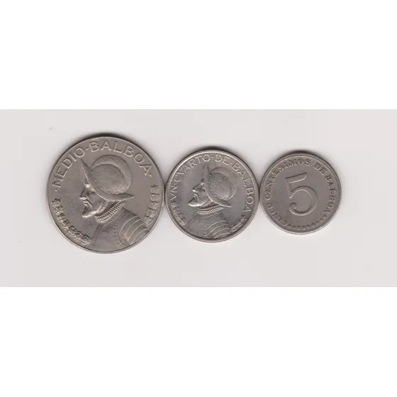 Lote 3 Moneda Panama 5cts/1968+1/4balboa/2001+1/2balboa/1980