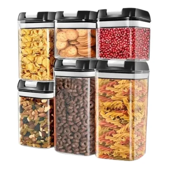 Recipientes Organizadores Comida Herméticos Sellables Set X6 Negro