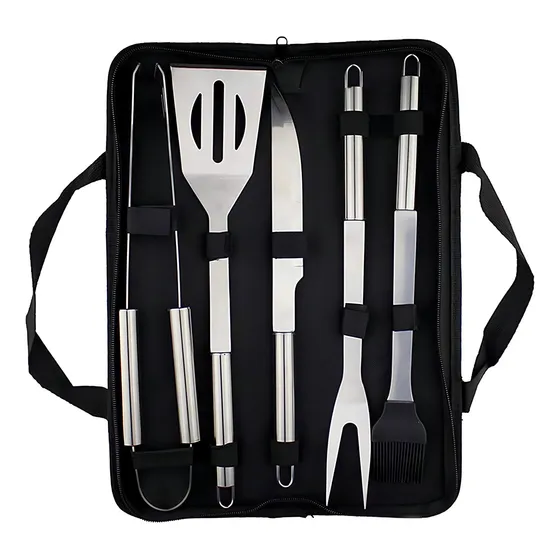 Set De Asador Parrillero 5 Piezas Acero Inox con Estuche