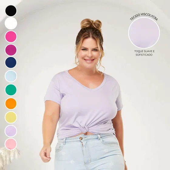 Blusa Feminina Plus Size Gola V Viscose Confortável Podrinha
