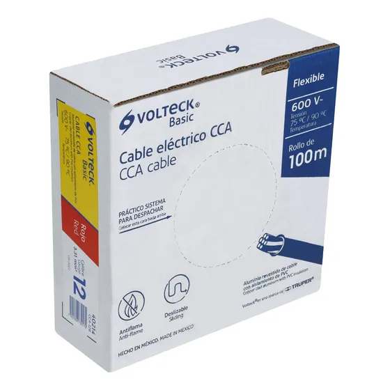 Cable Eléctrico Cal 12 Alucobre 100 M Rojo Volteck CCA-12R