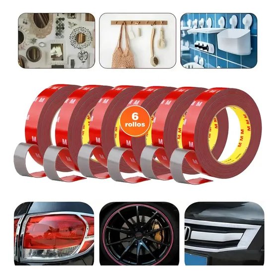 Fazxssea 6 Rollos Cinta Doble Cara 3m X 20mm Led Coche Hogar Oficina Gris Oscuro Cinta Espuma Acrílica Doble Cara: Duradera, Alta Adhesión, Impermeable, Resistente Al Calor, Sin Residuos