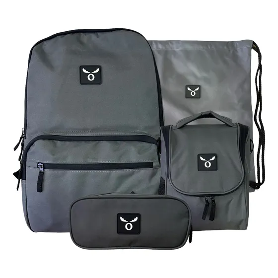 Pack Escolar 4pcs Mochila Estuche Lonchera Bolsa Moose Color Gris
