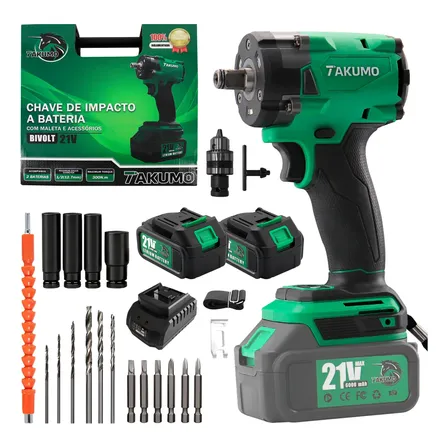 Kit Chave De Impacto Parafusadeira Furadeira Recarregável21v Verde 127/220v 60hz