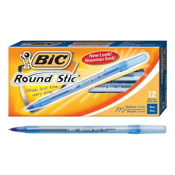 Boligrafo Birome Bic Round Stic Cajax12 Un. Azul O Negro Exterior Traslúcido