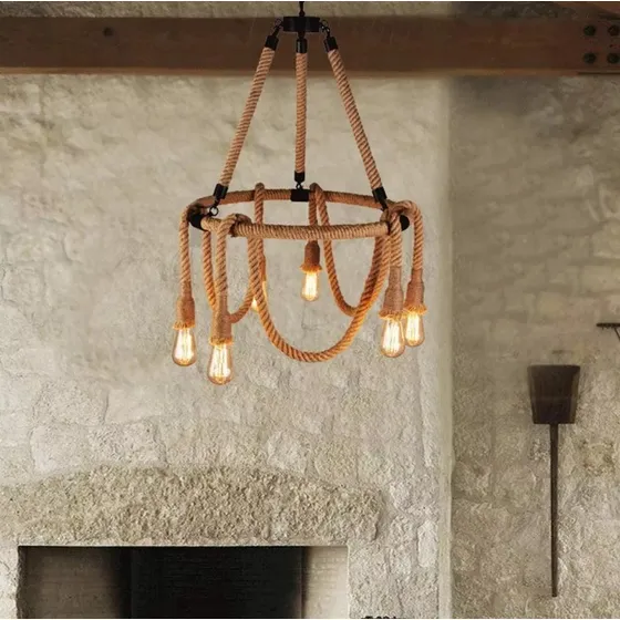 Lustre Pendente Corda Estilo Fazenda Rustico Country