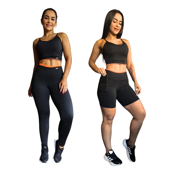 Kit 1 Calça Legging +1 Top +1 Short Conjunto 3 Peças Fitness