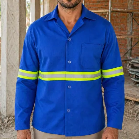 Camisa Uniforme Brim Jaleco Manga Longa C/ Faixa Refletiva