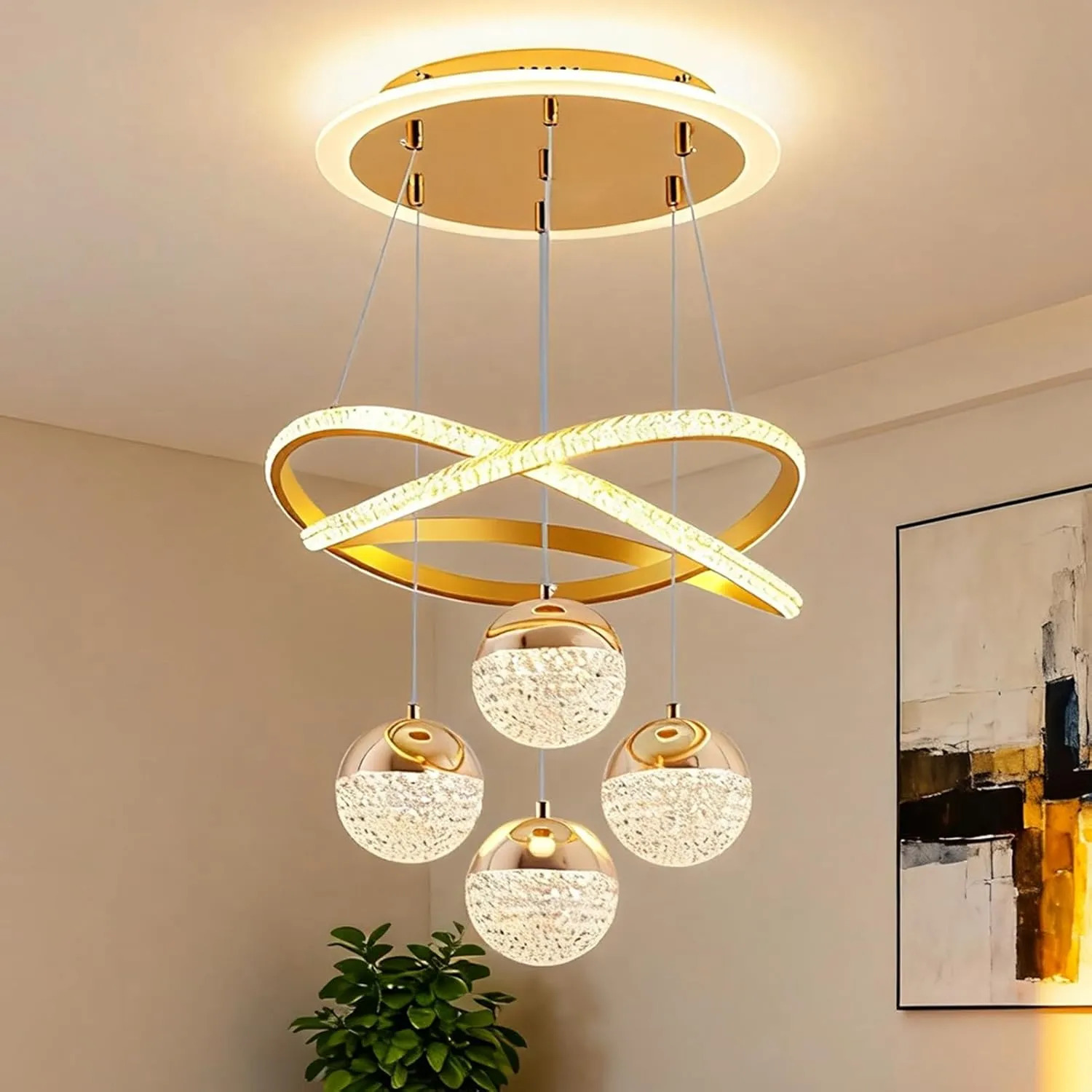 Lustre Sala De Jantar Lustre Pendente Cozinha Luxo Moderno 127/220v Dourado Modo De Três Cores Luz Ocular Protegida.