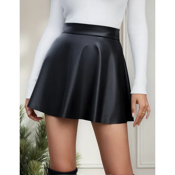 Pollera Corta Mini Falda Eco Cuero Con Cierre Invisible