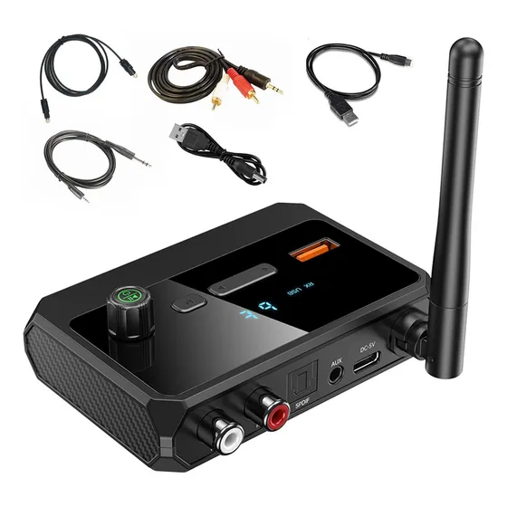 Transmisor Estéreo Adaptador Bluetooth Audio Aux 5.3 Receptor Mini Calidad de sonido HIFI Multiinterfaz Olika color negro