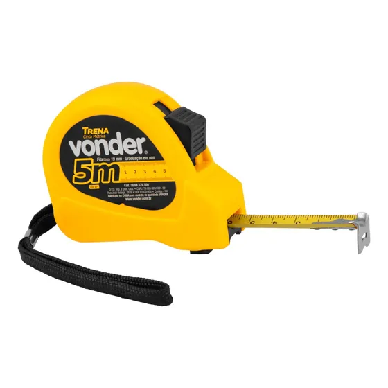 Trena Curta De Aço 5 M X 19 Mm Vonder Cor Amarelo