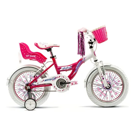 Bicicleta paseo infantil Raleigh 4 Lilhon 2023 R16 S 1v frenos v-brakes color blanco/rosa con ruedas de entrenamiento