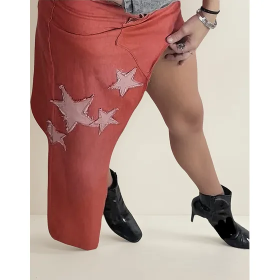 Falda Pollera Jeans Larga Asimetrica Customizada