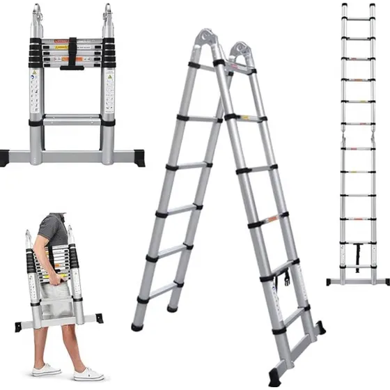Escalera De Aluminio Plegable De Telescópica Portátil 4.4m